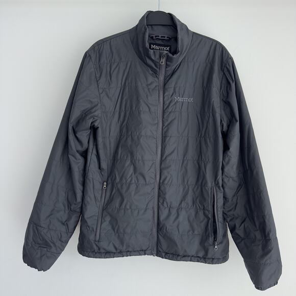 Marmot Jacket Mens Medium Gray Quilted Puffer Full Zip Zip Pockets *READ*! - Picture 1 of 12